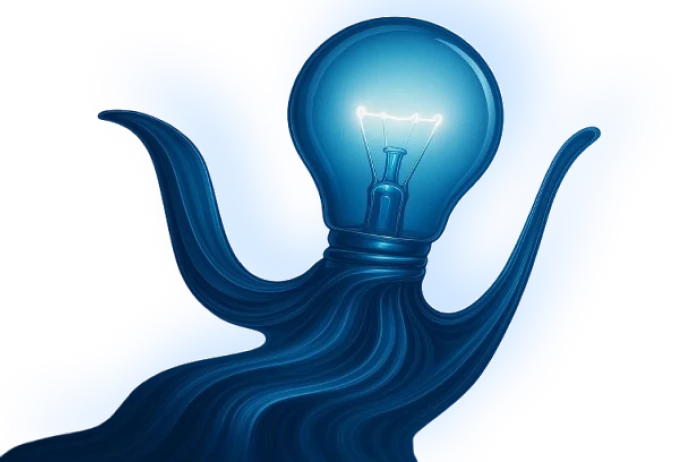 Svietiaca modrá 3D žiarovka ako symbol pre inovatívne nápady a kreatívnu stratégiu.