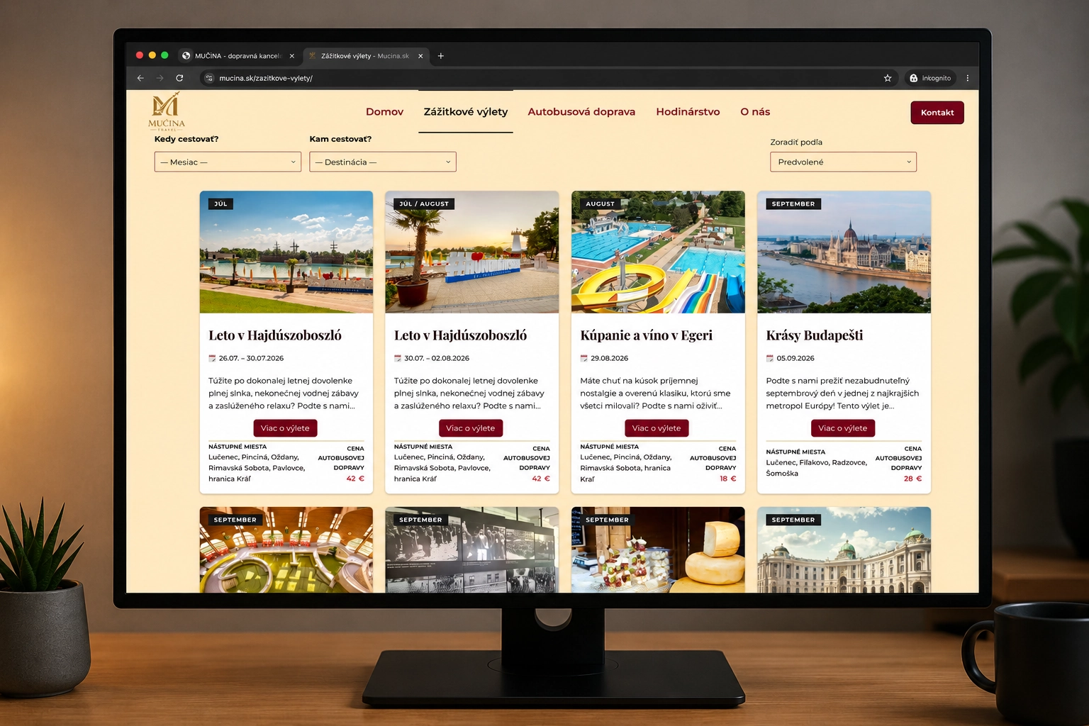 Nový moderný a prehľadný web cestovnej agentúry Mučina s ponukou zážitkových výletov.